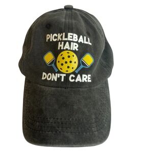 Pickleball Hair Don't Care Hat Cap Washed‎ Black Adjustable Novelty Mom Active